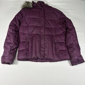 Columbia Down Puffer Jacket Women's M‎ Plum Hooded Winter Outdoor